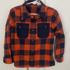 L.L. Bean Kids Orange and Navy Plaid Button Down Shirt